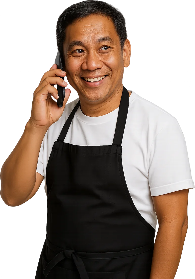 เจ้าของร้านอาหารไทยคุยโทรศัพท์