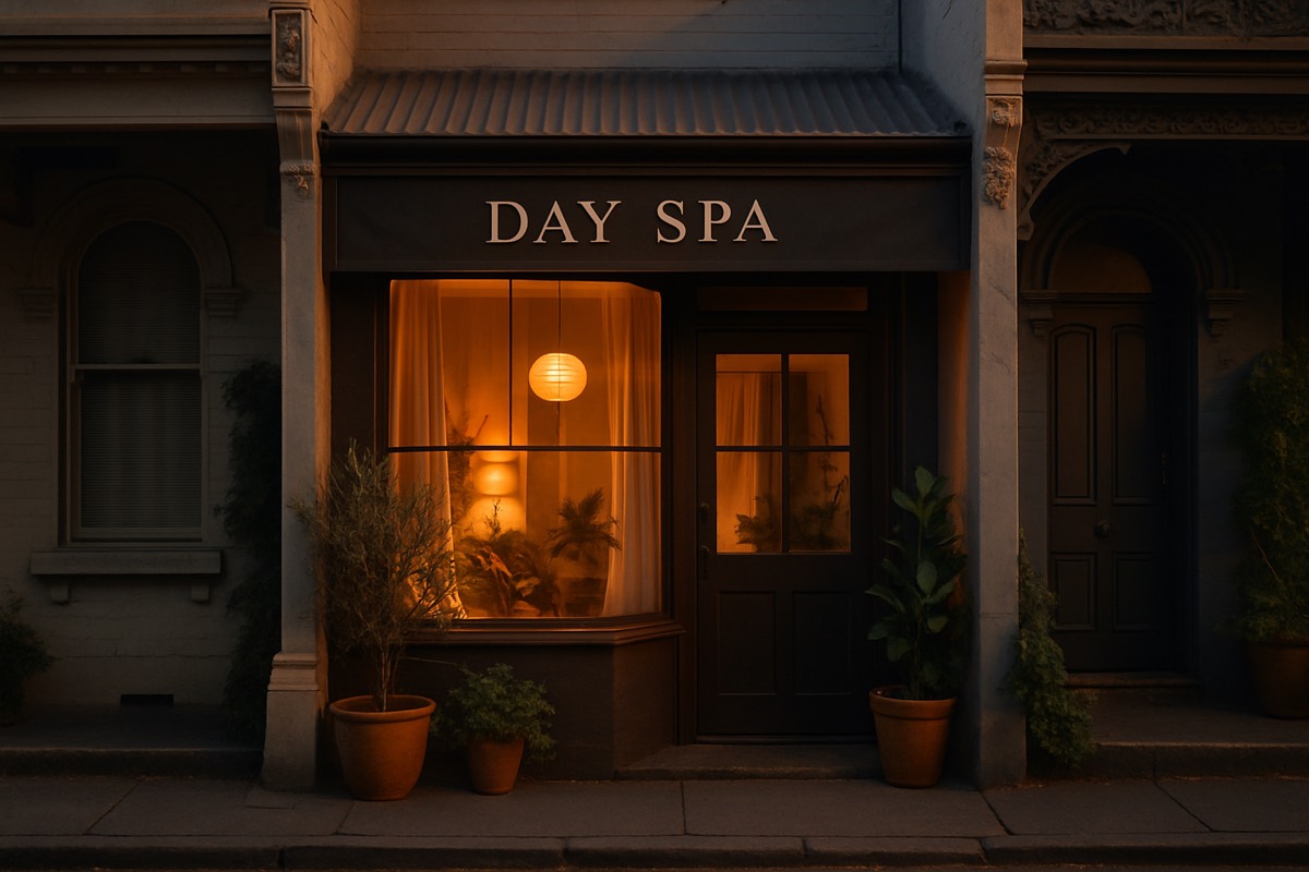 หน้าร้าน day spa เล็กๆ อบอุ่นบนถนนย่าน terrace house สไตล์ Newtown